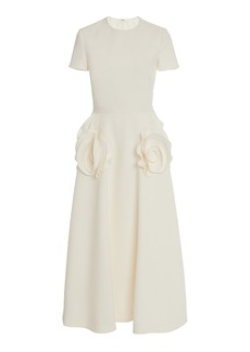 Valentino Garavani - Flower-Detailed Wool-Silk Midi Dress - White - IT 48 - Moda Operandi