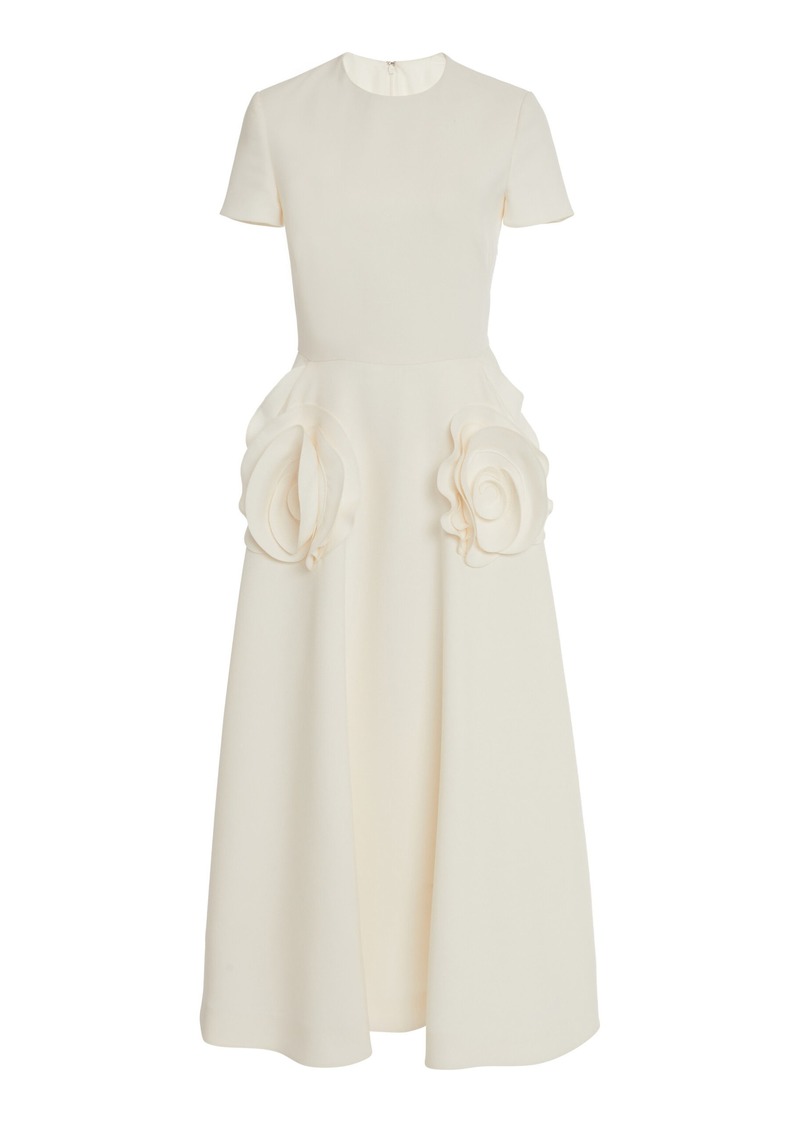 Valentino Garavani - Flower-Detailed Wool-Silk Midi Dress - White - IT 46 - Moda Operandi
