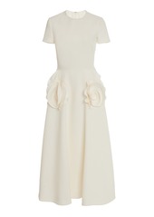 Valentino Garavani - Flower-Detailed Wool-Silk Midi Dress - White - IT 48 - Moda Operandi