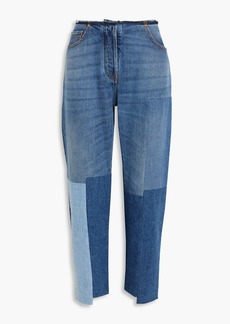 Valentino Garavani - Frayed patchwork-effect high-rise tapered jeans - Blue - 25