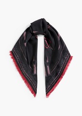 Valentino Garavani - Frayed printed silk-twill scarf - Black - OneSize