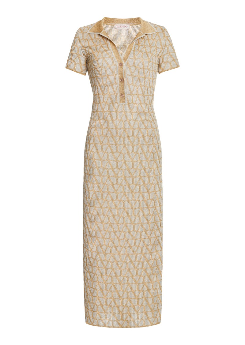 Valentino Garavani - Knit Lurex Jacquard Polo Midi Dress - Gold - M - Moda Operandi