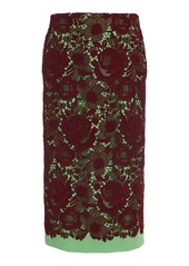 Valentino Garavani - Lace-Detailed Cotton-Blend Midi Skirt - Burgundy - IT 46 - Moda Operandi