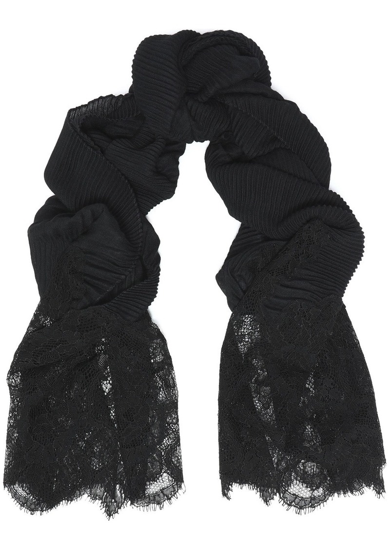 Valentino Garavani - Lace-paneled plissé-cashmere scarf - Black - OneSize