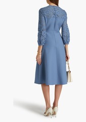 Valentino Garavani - Lace-paneled wool and silk-blend crepe midi dress - Blue - IT 42