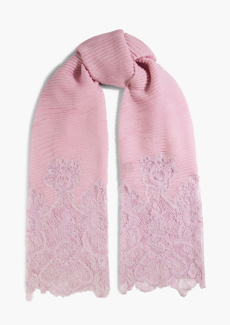 Valentino Garavani - Lace-trimmed cashmere and wool-blend scarf - Pink - OneSize