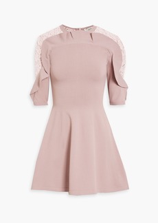 Valentino Garavani - Lace-trimmed ruffled knitted mini dress - Pink - XL