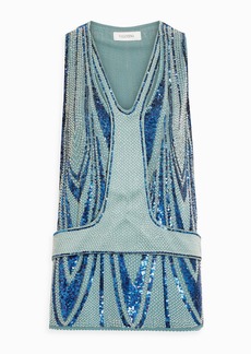 Valentino Garavani - Layered embellished silk-crepe top - Blue - US 4