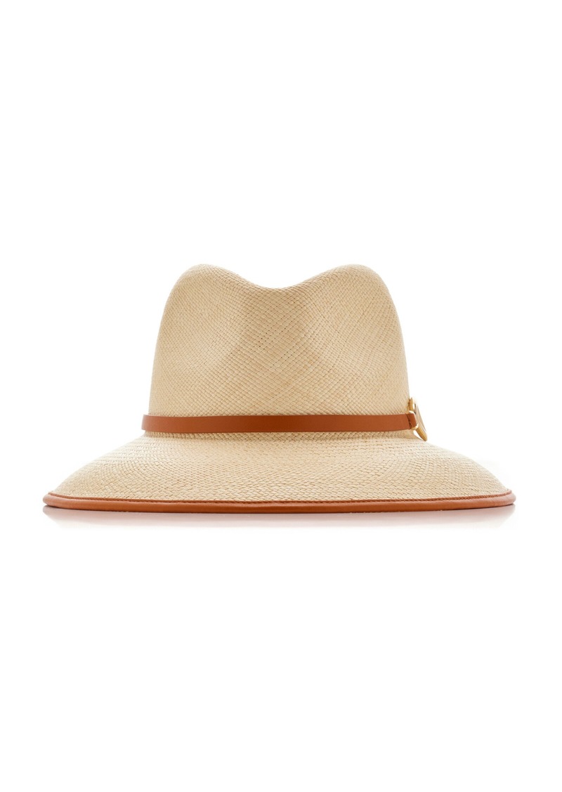 Valentino Garavani - Leather-Trimmed Raffia Hat - Neutral - S - Moda Operandi