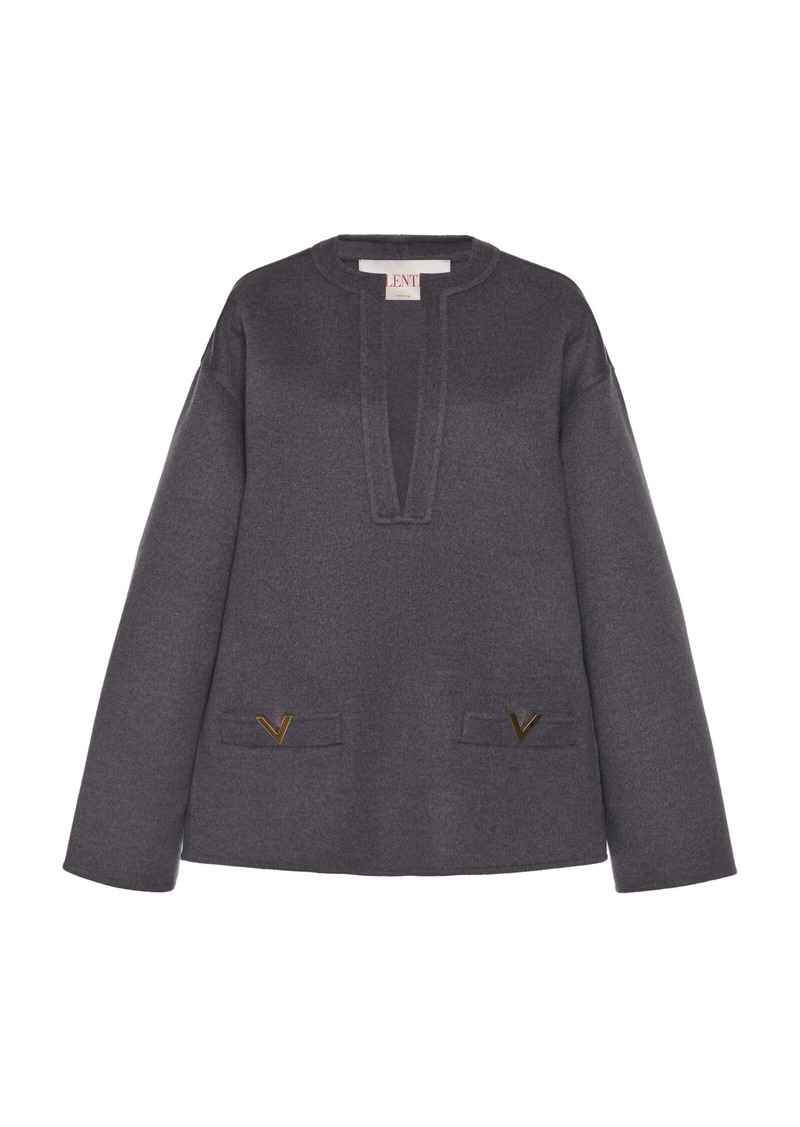 Valentino Garavani - Logo-Embellished Wool-Cashmere Tunic Top - Dark Grey - IT 50 - Moda Operandi