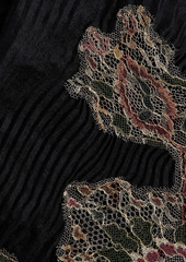 Valentino Garavani - Metallic Chantilly lace-paneled plissé cashmere and silk-blend scarf - Black - OneSize