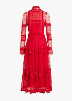 Valentino Garavani - Pintucked corded and crocheted lace midi dress - Red - IT 38