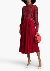 Valentino Garavani - Pleated cady and corded lace midi skirt - Red - XS