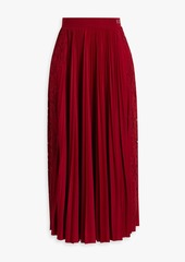 Valentino Garavani - Pleated cady and corded lace midi skirt - Red - XS