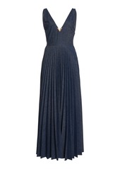 Valentino Garavani - Pleated Denim Maxi Dress - Medium Wash - IT 40 - Moda Operandi