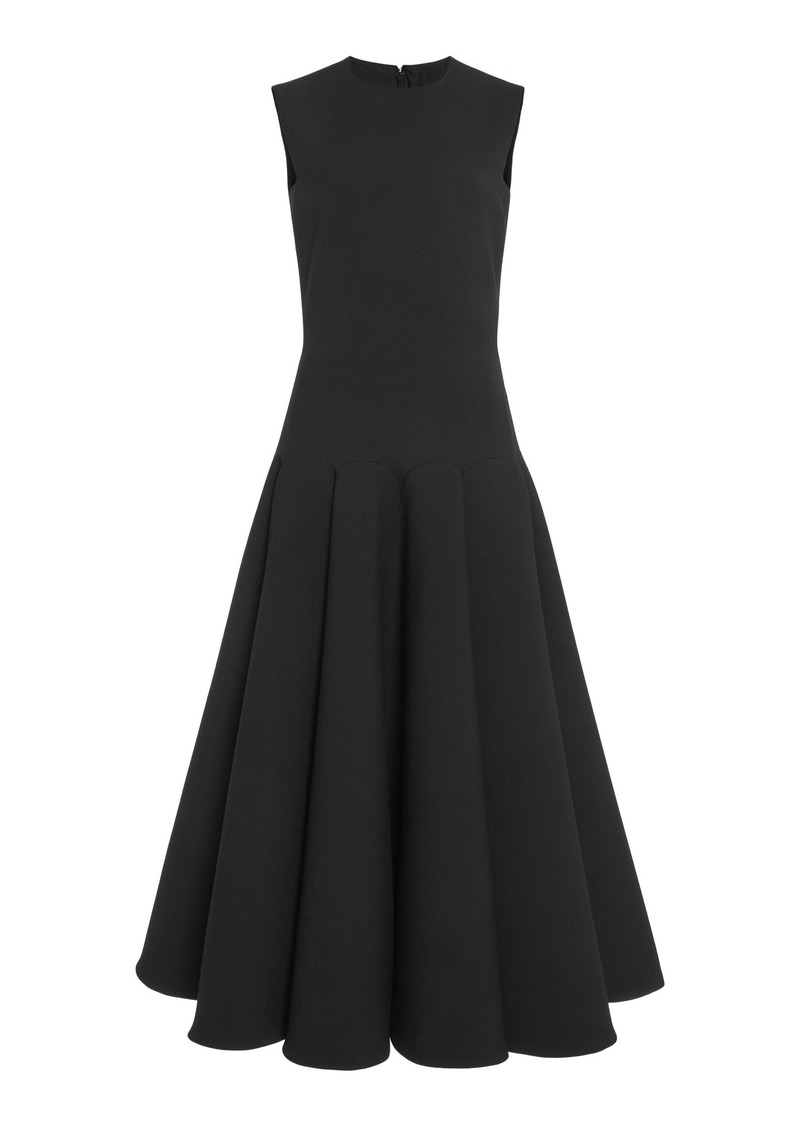 Valentino Garavani - Pleated Wool-Crepe Midi Dress - Black - IT 40 - Moda Operandi