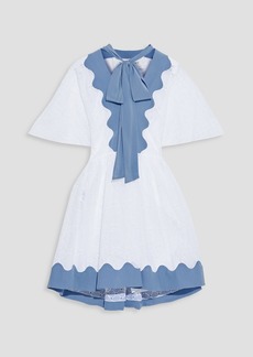 Valentino Garavani - Pussy-bow broderie anglaise cotton mini dress - Blue - IT 36