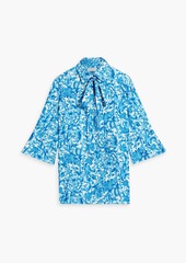 Valentino Garavani - Pussy-bow floral-print silk-twill blouse - Blue - IT 38