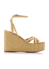 Valentino Garavani - Raflower Raffia Wedge Sandals - Gold - IT 40.5 - Moda Operandi