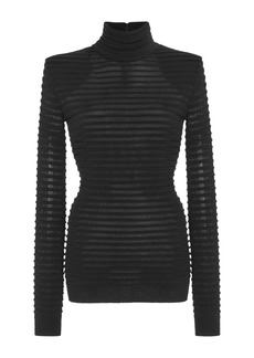 Valentino Garavani - Ribbed Wool-Blend Turtleneck Top - Black - M - Moda Operandi