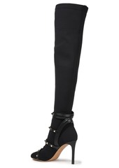 Valentino Garavani - Rockstud leather-trimmed stretch-knit over-the-knee boots - Black - EU 35.5