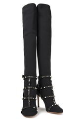 Valentino Garavani - Rockstud leather-trimmed stretch-knit over-the-knee boots - Black - EU 35.5