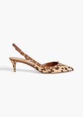 Valentino Garavani - Rockstud leopard-print canvas slingback pumps - Animal print - EU 38