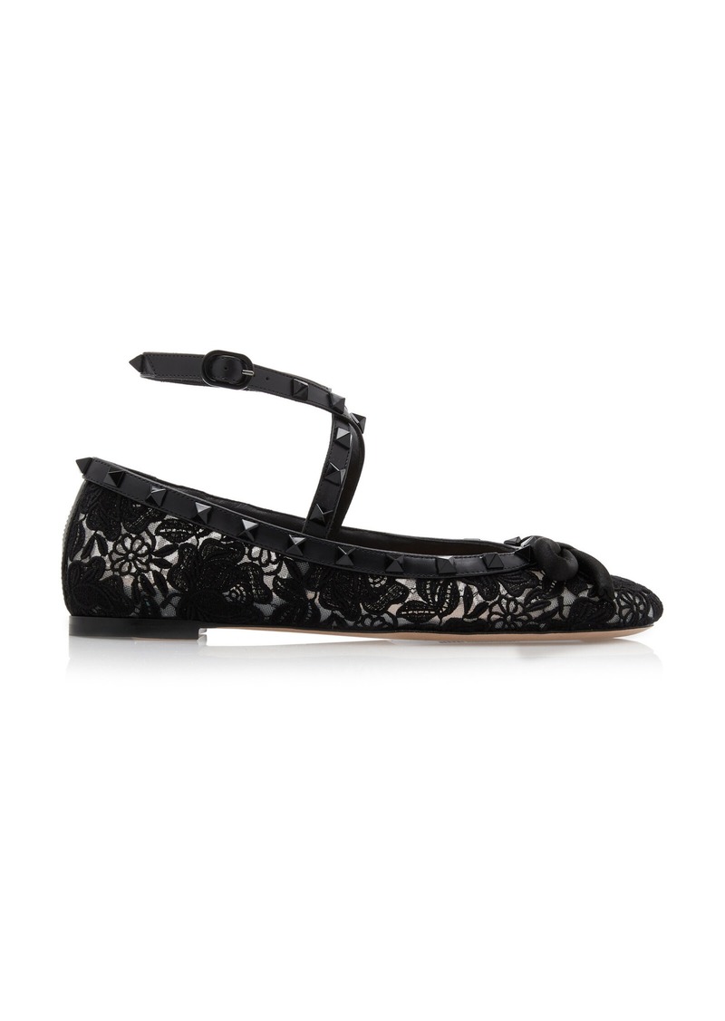 Valentino Garavani - Rockstud Macrame Ballet Flats - Black - IT 38.5 - Moda Operandi