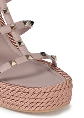 Valentino Garavani - Rockstud leather and cord wedge sandals - Neutral - EU 40