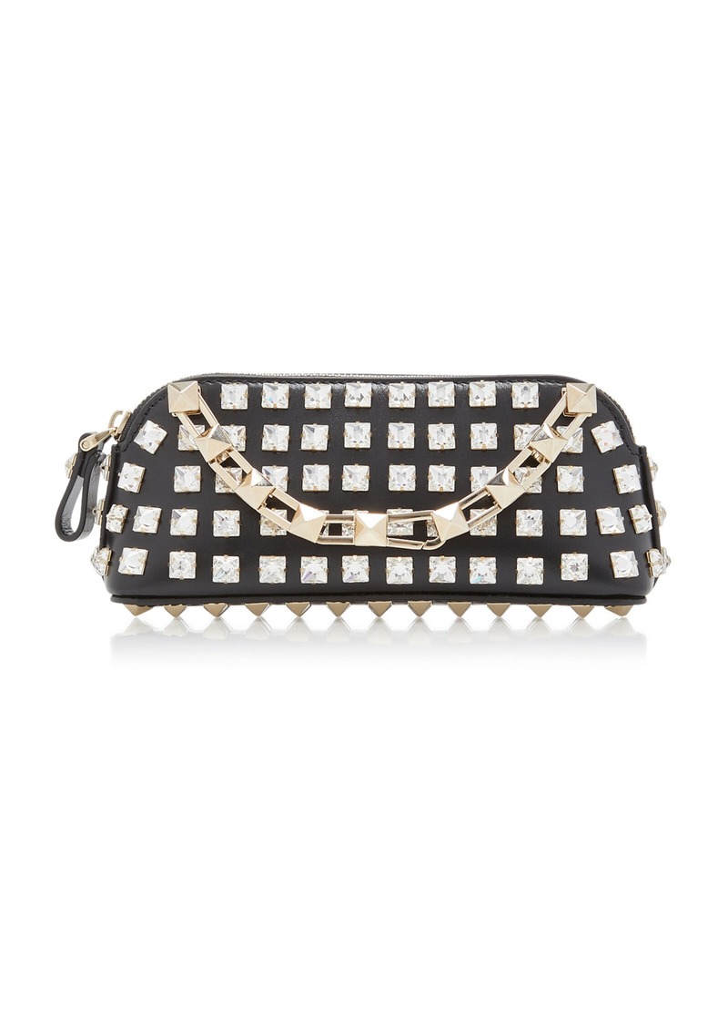 Valentino Garavani - Rockstud Mini Rhinestone Leather Clutch - Black - OS - Moda Operandi