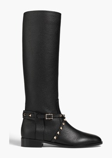 Valentino Garavani - Rockstud pebbled-leather knee boots - Black - EU 36