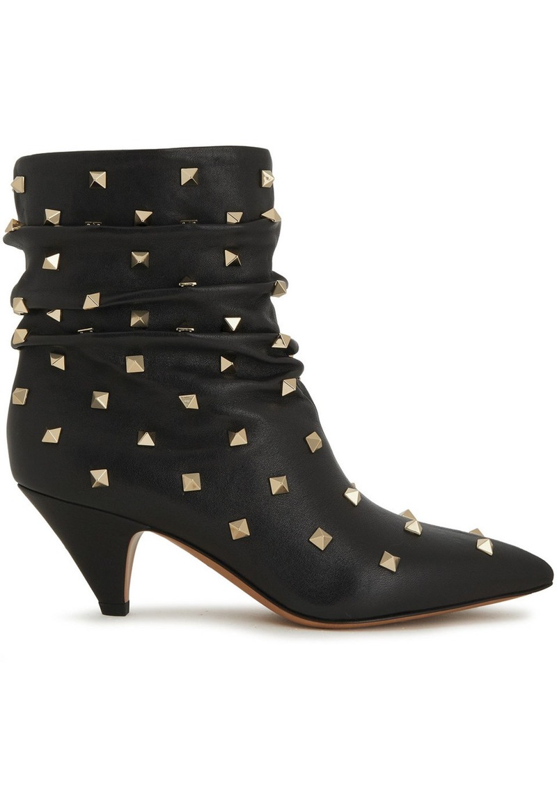 Valentino Garavani - Rockstud Spike ruched leather ankle boots - Black - EU 36