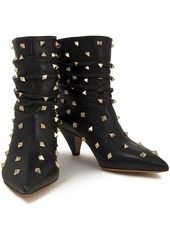 Valentino Garavani - Rockstud Spike ruched leather ankle boots - Black - EU 36