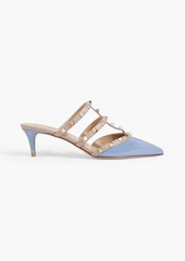 Valentino Garavani - Rockstud two-tone smooth and patent-leather mules - Blue - EU 36.5