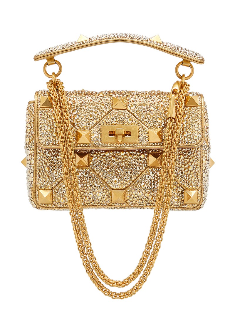 Valentino Garavani - Roman Stud Crystal Top Handle Bag - Gold - OS - Moda Operandi