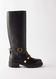 Valentino Garavani - Roman Stud Leather Knee-high Boots - Womens - Black Gold