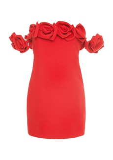 Valentino Garavani - Rose-Detailed StraplessWool-Silk Mini Dress - Red - IT 42 - Moda Operandi