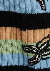 Valentino Garavani - Embroidered striped ribbed wool sweater - Black - S