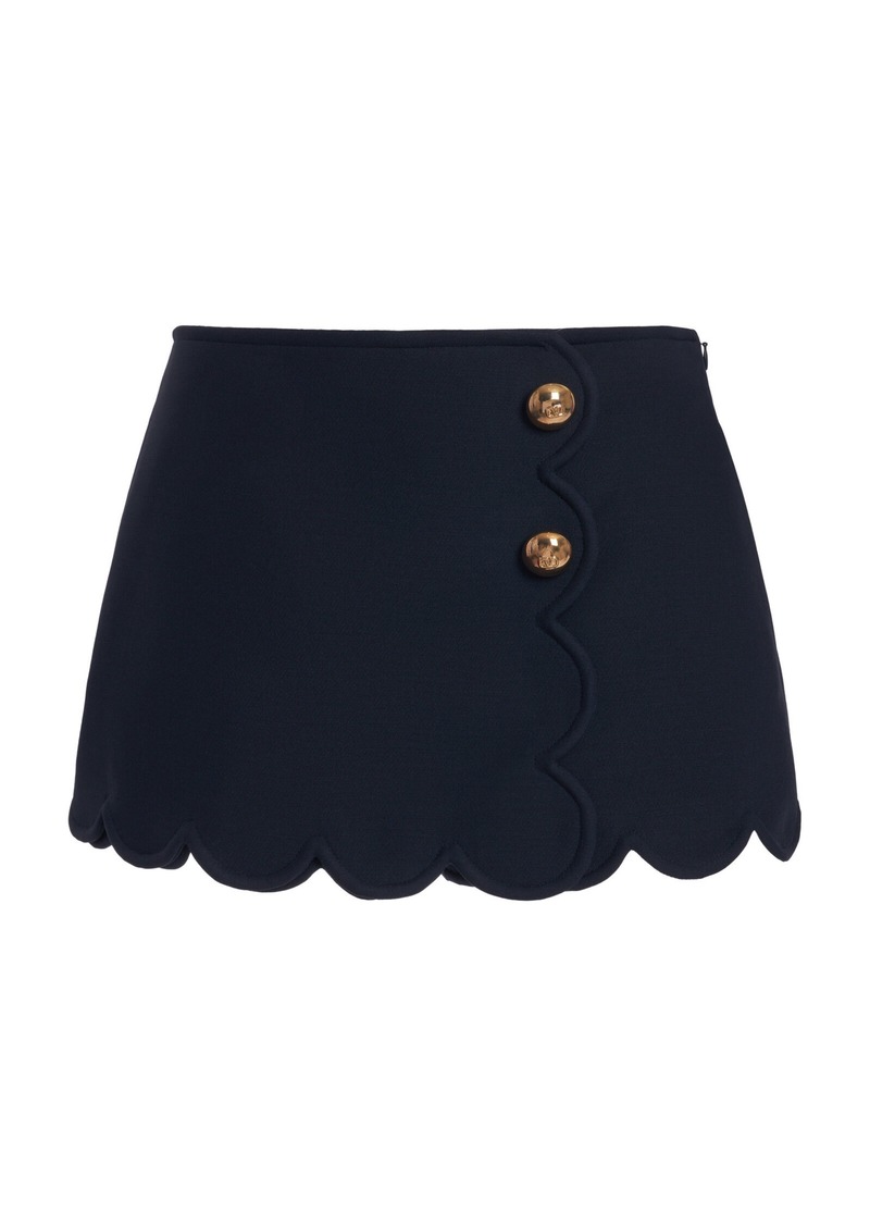 Valentino Garavani - Scalloped Wool-Silk Crepe Mini Skort - Navy - IT 48 - Moda Operandi