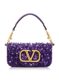 Valentino Garavani - Small Loco Embellished Silk Shoulder Bag - Purple - OS - Moda Operandi