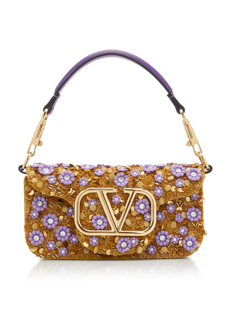 Valentino Garavani - Small Loco Microflower Embellished Leather Shoulder Bag - Purple - OS - Moda Operandi