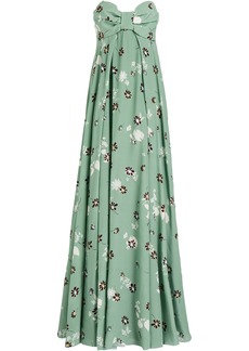 Valentino Garavani - Strapless bow-detailed floral-print silk crepe de chine gown - Green - IT 38