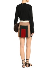 Valentino Garavani - Studded color-block silk crepe de chine mini skirt - Neutral - US 4