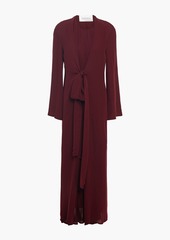 Valentino Garavani - Tie-front pleated silk-crepe midi dress - Burgundy - IT 36