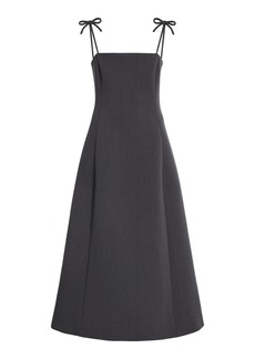 Valentino Garavani - Tie-Shoulder Wool Gabardine Midi Dress - Dark Grey - IT 44 - Moda Operandi