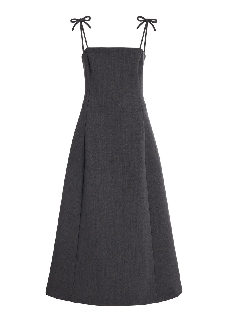 Valentino Garavani - Tie-Shoulder Wool Gabardine Midi Dress - Dark Grey - IT 38 - Moda Operandi