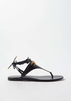 Valentino Garavani - V-logo Leather Flat Sandals - Womens - Black