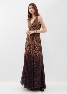 Valentino Garavani - V-neck Dégradé Leopard-print Silk-chiffon Gown - Womens - Leopard - 40 IT