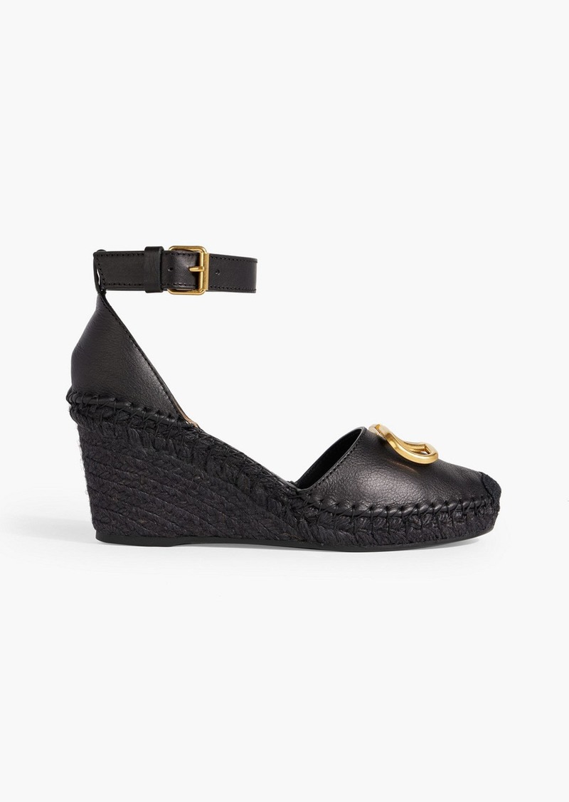 Valentino Garavani - VLOGO leather wedge espadrilles - Black - EU 36