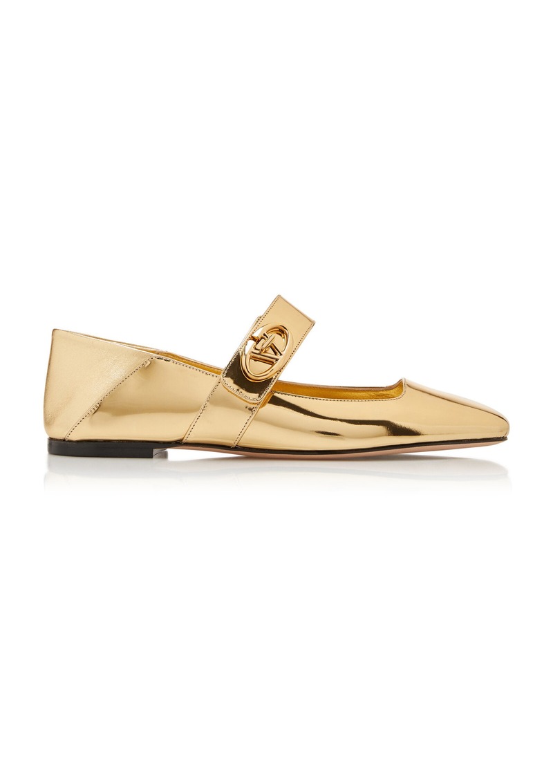 Valentino Garavani - Vlogo Locker Laminated Leather Mary Jane Flats - Gold - IT 39 - Moda Operandi